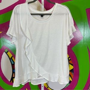 ANA, White Ruffle Blouse. Size Large. In excellent condition!